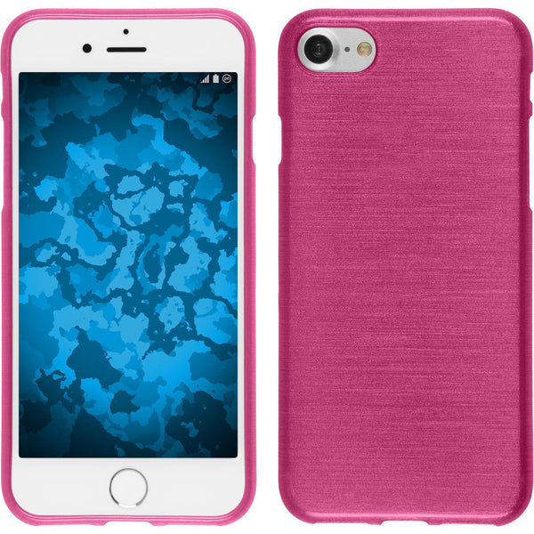 PhoneNatic Case kompatibel mit Apple iPhone 8 - pink Silikon Hülle brushed + 2 Schutzfolien