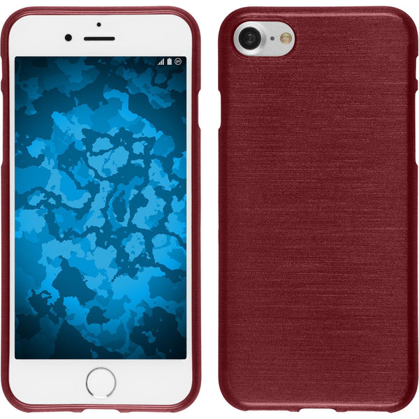 PhoneNatic Case kompatibel mit Apple iPhone 8 - rot Silikon Hülle brushed + 2 Schutzfolien