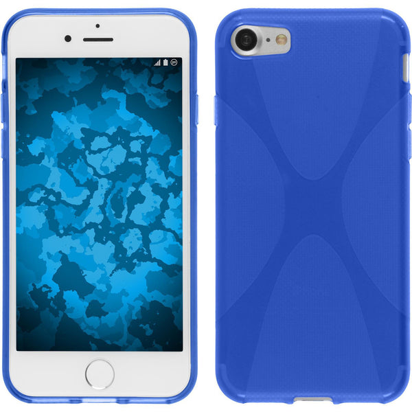 PhoneNatic Case kompatibel mit Apple iPhone 8 - blau Silikon Hülle X-Style + 2 Schutzfolien