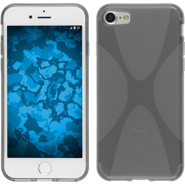 PhoneNatic Case kompatibel mit Apple iPhone 8 - grau Silikon Hülle X-Style + 2 Schutzfolien