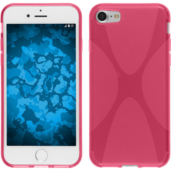 PhoneNatic Case kompatibel mit Apple iPhone 8 - pink Silikon Hülle X-Style + 2 Schutzfolien
