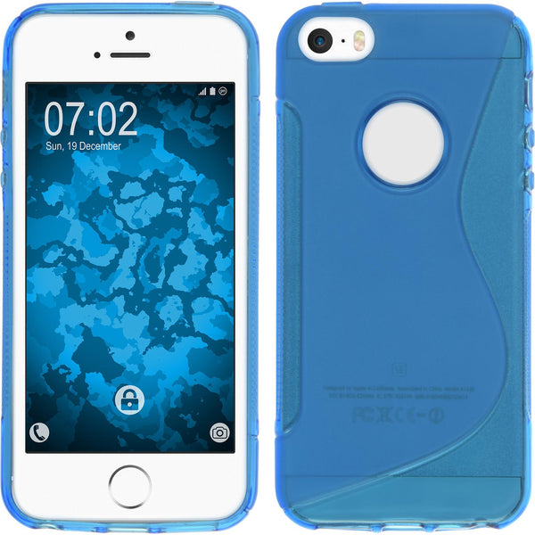 PhoneNatic Case kompatibel mit Apple iPhone SE 2016 (1.Gen) - blau Silikon Hülle S-Style Logo + 2 Schutzfolien