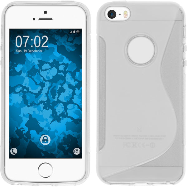 PhoneNatic Case kompatibel mit Apple iPhone SE 2016 (1.Gen) - clear Silikon Hülle S-Style Logo + 2 Schutzfolien