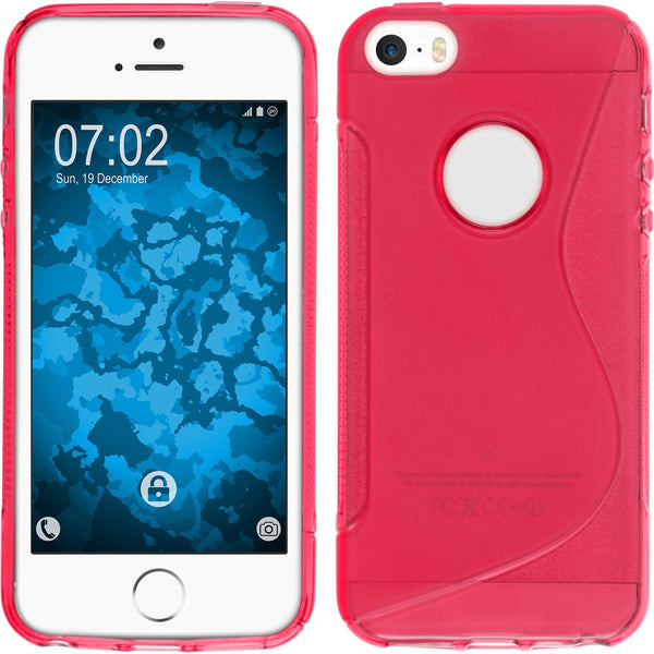 PhoneNatic Case kompatibel mit Apple iPhone SE 2016 (1.Gen) - pink Silikon Hülle S-Style Logo + 2 Schutzfolien
