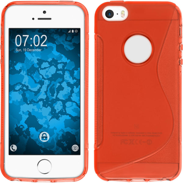 PhoneNatic Case kompatibel mit Apple iPhone SE 2016 (1.Gen) - rot Silikon Hülle S-Style Logo + 2 Schutzfolien