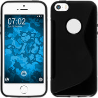 PhoneNatic Case kompatibel mit Apple iPhone SE 2016 (1.Gen) - schwarz Silikon Hülle S-Style Logo + 2 Schutzfolien