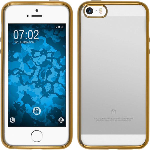 PhoneNatic Case kompatibel mit Apple iPhone SE 2016 (1.Gen) - gold Silikon Hülle Slim Fit + 2 Schutzfolien