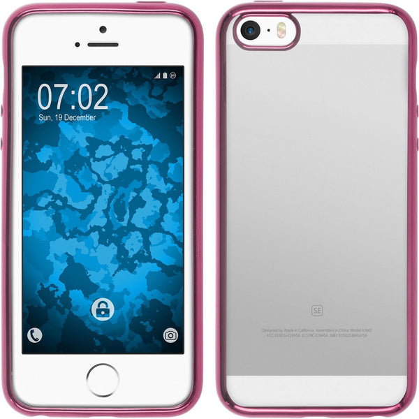 PhoneNatic Case kompatibel mit Apple iPhone SE 2016 (1.Gen) - pink Silikon Hülle Slim Fit + 2 Schutzfolien