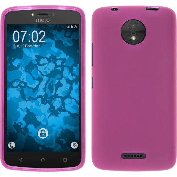 PhoneNatic Case kompatibel mit Lenovo Moto C - pink Silikon Hülle matt + 2 Schutzfolien