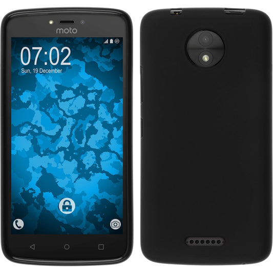 PhoneNatic Case kompatibel mit Lenovo Moto C Plus - schwarz Silikon Hülle matt + 2 Schutzfolien