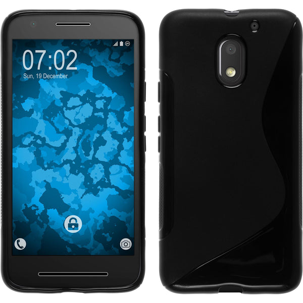 PhoneNatic Case kompatibel mit Lenovo Moto E3 - schwarz Silikon Hülle S-Style + 2 Schutzfolien