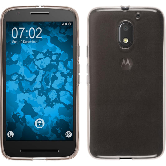 PhoneNatic Case kompatibel mit Lenovo Moto E3 - grau Silikon Hülle transparent + 2 Schutzfolien