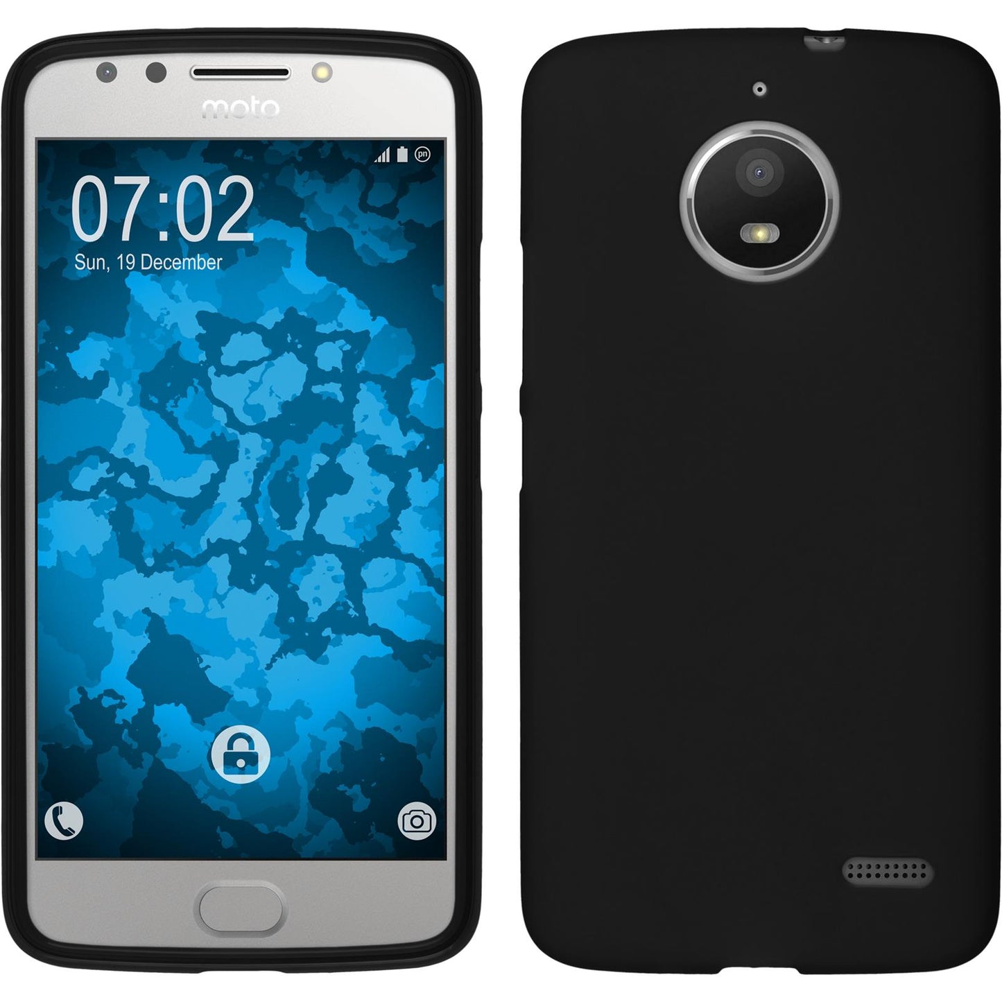PhoneNatic Case kompatibel mit Lenovo Moto E4 (EU Version) - schwarz Silikon Hülle matt + 2 Schutzfolien
