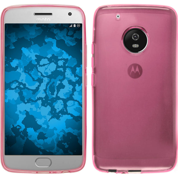 PhoneNatic Case kompatibel mit Lenovo Moto G5 - rosa Silikon Hülle transparent + 2 Schutzfolien