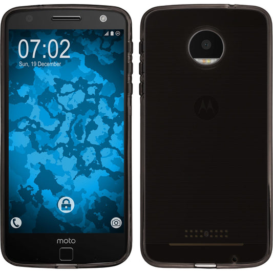 PhoneNatic Case kompatibel mit Lenovo Moto Z Force - grau Silikon Hülle transparent + 2 Schutzfolien