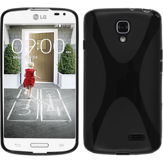 PhoneNatic Case kompatibel mit LG F70 - schwarz Silikon Hülle X-Style + 2 Schutzfolien
