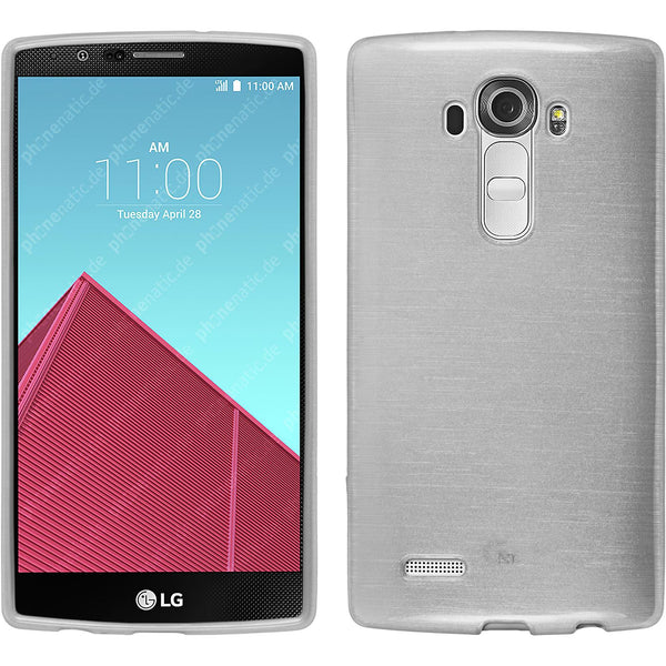 PhoneNatic Case kompatibel mit LG G4 - weiß Silikon Hülle brushed + 2 Schutzfolien