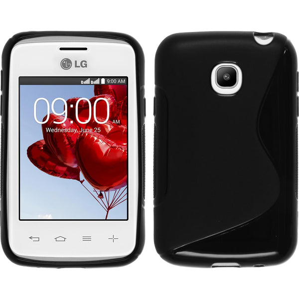 PhoneNatic Case kompatibel mit LG L20 - schwarz Silikon Hülle S-Style + 2 Schutzfolien