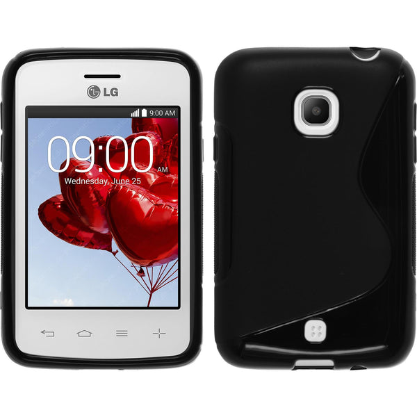 PhoneNatic Case kompatibel mit LG L30 - schwarz Silikon Hülle S-Style + 2 Schutzfolien