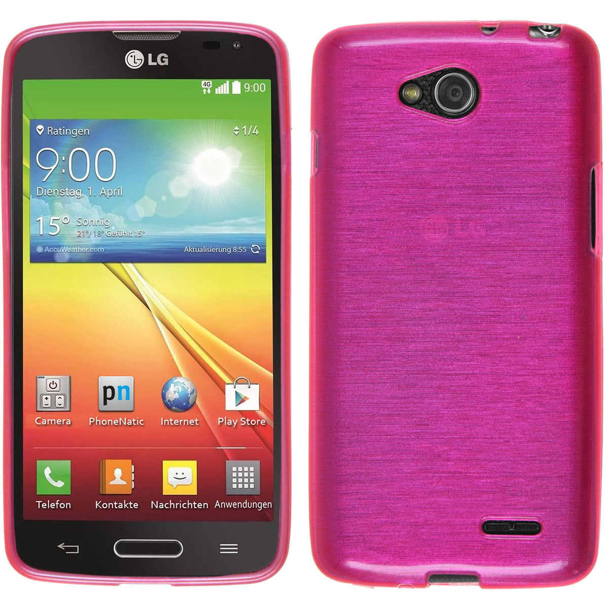 PhoneNatic Case kompatibel mit LG L90 - pink Silikon Hülle brushed + 2 Schutzfolien