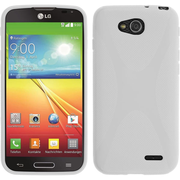 PhoneNatic Case kompatibel mit LG L90 - weiﬂ Silikon Hülle X-Style + 2 Schutzfolien