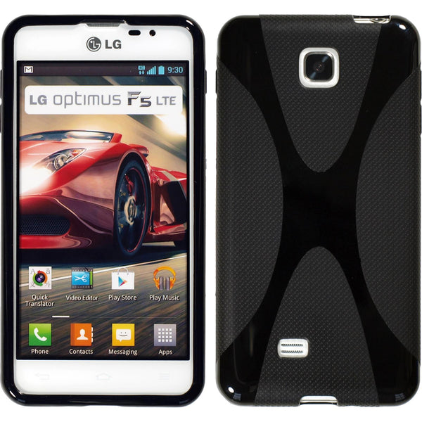PhoneNatic Case kompatibel mit LG Optimus F5 - schwarz Silikon Hülle X-Style + 2 Schutzfolien