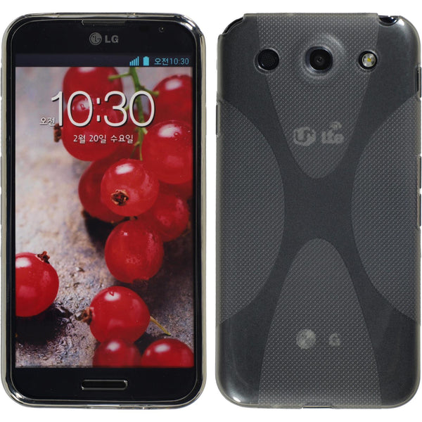 PhoneNatic Case kompatibel mit LG Optimus G Pro - grau Silikon Hülle X-Style + 2 Schutzfolien
