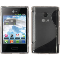 PhoneNatic Case kompatibel mit LG Optimus L3 - grau Silikon Hülle S-Style + 2 Schutzfolien