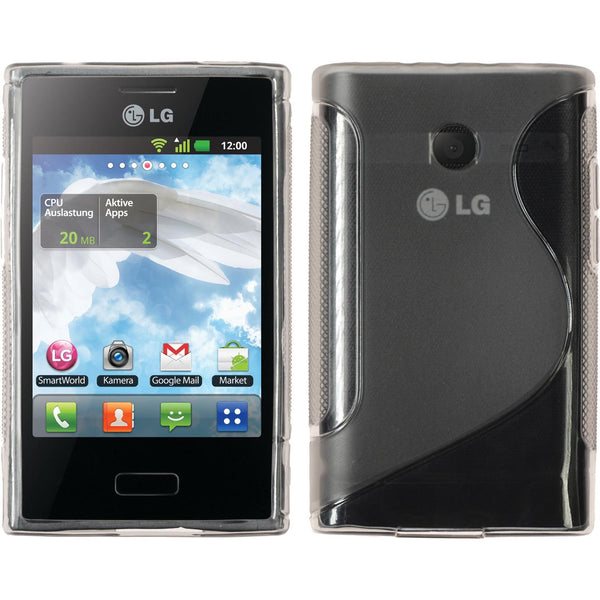 PhoneNatic Case kompatibel mit LG Optimus L3 - grau Silikon Hülle S-Style + 2 Schutzfolien
