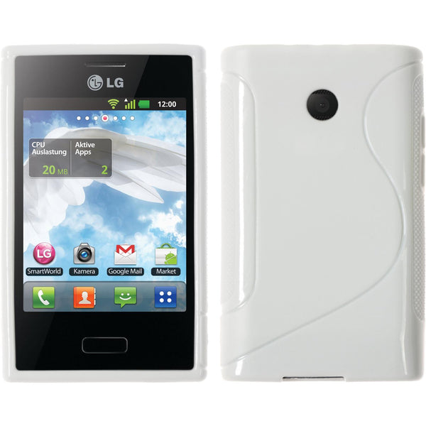 PhoneNatic Case kompatibel mit LG Optimus L3 - weiﬂ Silikon Hülle S-Style + 2 Schutzfolien