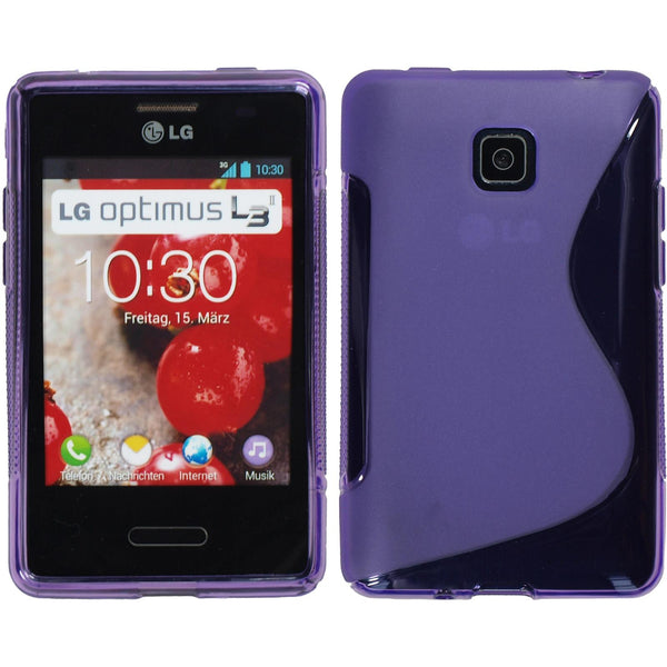 PhoneNatic Case kompatibel mit LG Optimus L3 II - lila Silikon Hülle S-Style + 2 Schutzfolien