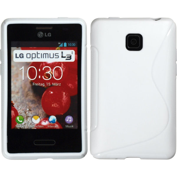 PhoneNatic Case kompatibel mit LG Optimus L3 II - weiß Silikon Hülle S-Style + 2 Schutzfolien