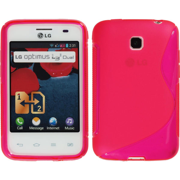 PhoneNatic Case kompatibel mit LG Optimus L3 II Dual - pink Silikon Hülle S-Style + 2 Schutzfolien