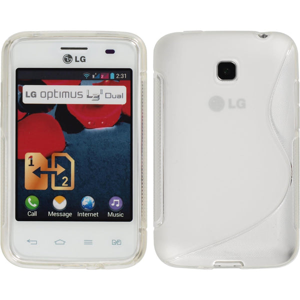 PhoneNatic Case kompatibel mit LG Optimus L3 II Dual - clear Silikon Hülle S-Style + 2 Schutzfolien