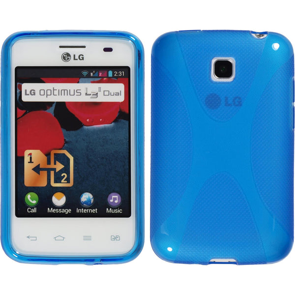PhoneNatic Case kompatibel mit LG Optimus L3 II Dual - blau Silikon Hülle X-Style + 2 Schutzfolien