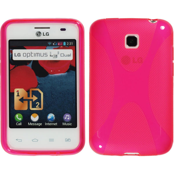 PhoneNatic Case kompatibel mit LG Optimus L3 II Dual - pink Silikon Hülle X-Style + 2 Schutzfolien
