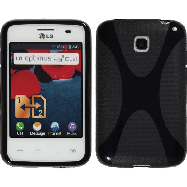 PhoneNatic Case kompatibel mit LG Optimus L3 II Dual - schwarz Silikon Hülle X-Style + 2 Schutzfolien