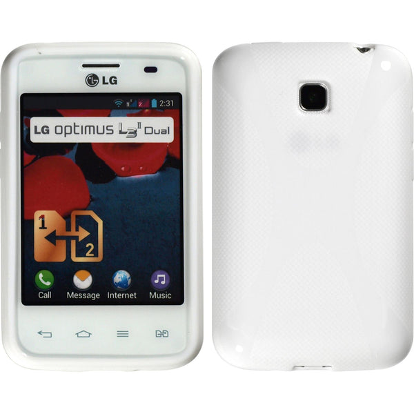 PhoneNatic Case kompatibel mit LG Optimus L3 II Dual - weiß Silikon Hülle X-Style + 2 Schutzfolien