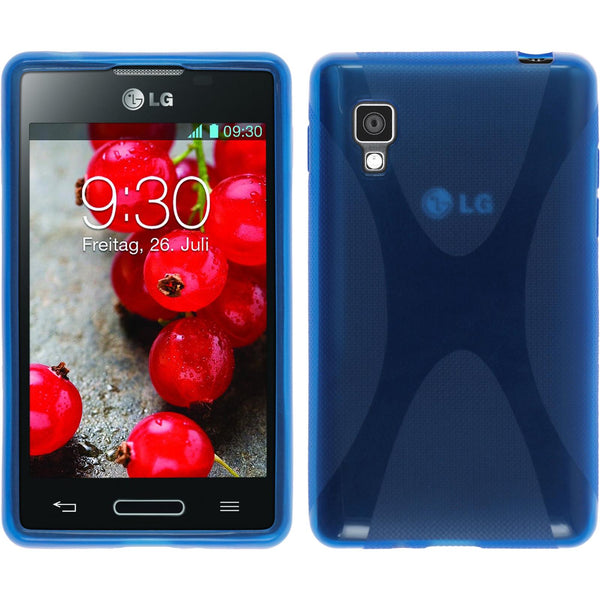 PhoneNatic Case kompatibel mit LG Optimus L4 II - blau Silikon Hülle X-Style + 2 Schutzfolien
