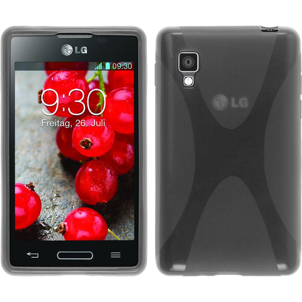 PhoneNatic Case kompatibel mit LG Optimus L4 II - grau Silikon Hülle X-Style + 2 Schutzfolien