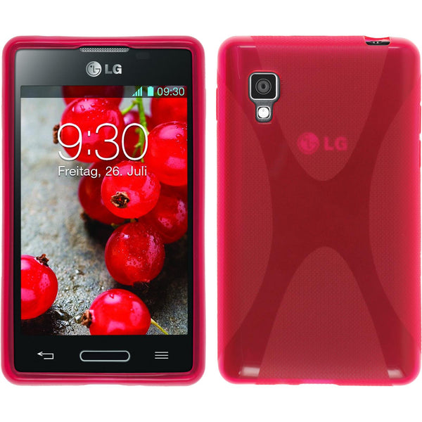PhoneNatic Case kompatibel mit LG Optimus L4 II - pink Silikon Hülle X-Style + 2 Schutzfolien