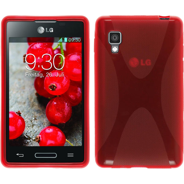 PhoneNatic Case kompatibel mit LG Optimus L4 II - rot Silikon Hülle X-Style + 2 Schutzfolien