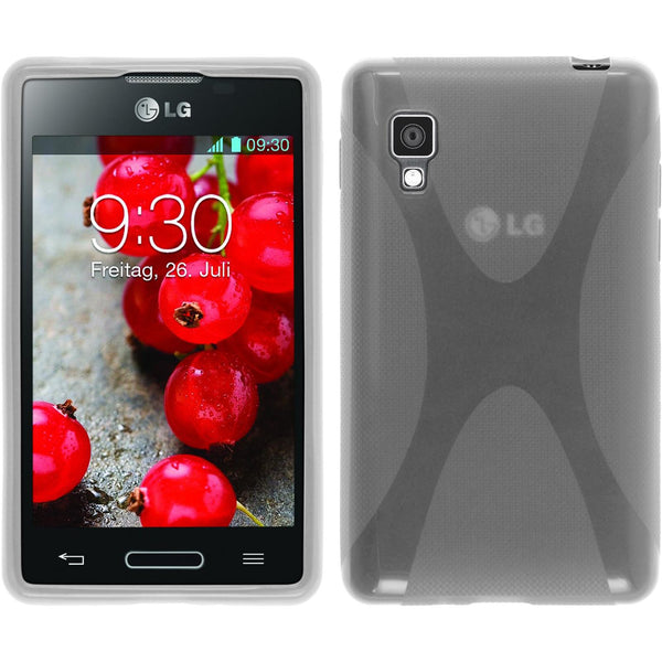 PhoneNatic Case kompatibel mit LG Optimus L4 II - clear Silikon Hülle X-Style + 2 Schutzfolien