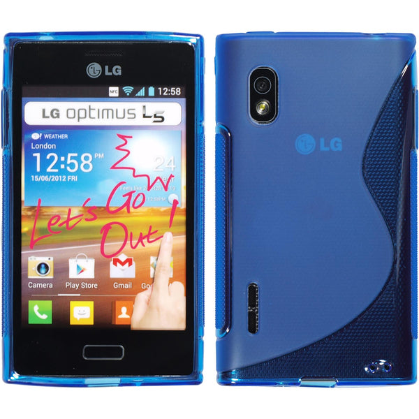 PhoneNatic Case kompatibel mit LG Optimus L5 - blau Silikon Hülle S-Style + 2 Schutzfolien