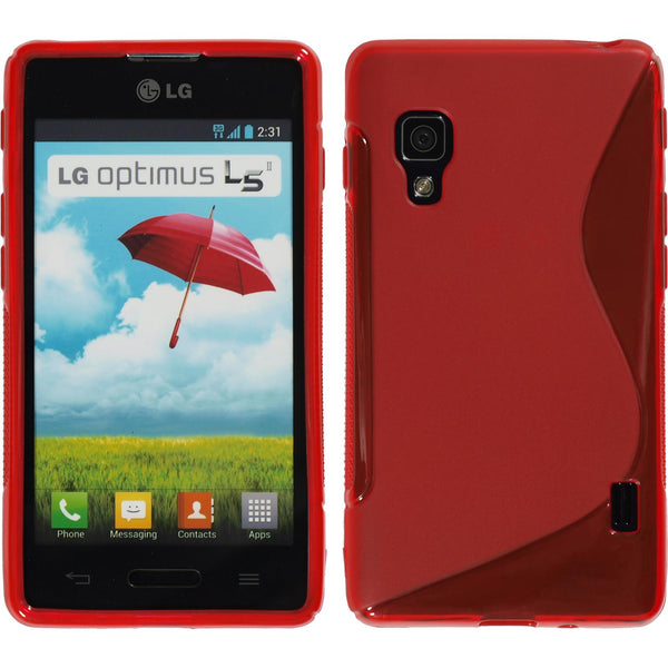 PhoneNatic Case kompatibel mit LG Optimus L5 II - rot Silikon Hülle S-Style + 2 Schutzfolien