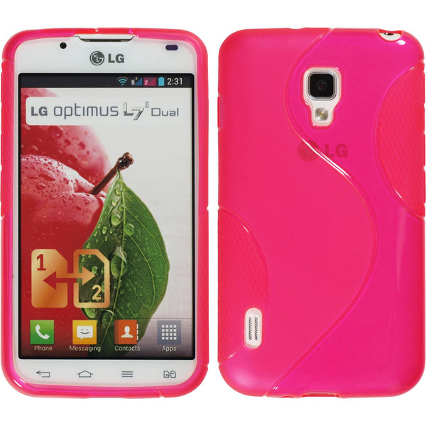 PhoneNatic Case kompatibel mit LG Optimus L7 II - pink Silikon Hülle S-Style + 2 Schutzfolien