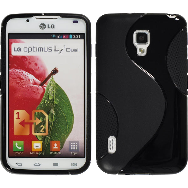 PhoneNatic Case kompatibel mit LG Optimus L7 II - schwarz Silikon Hülle S-Style + 2 Schutzfolien