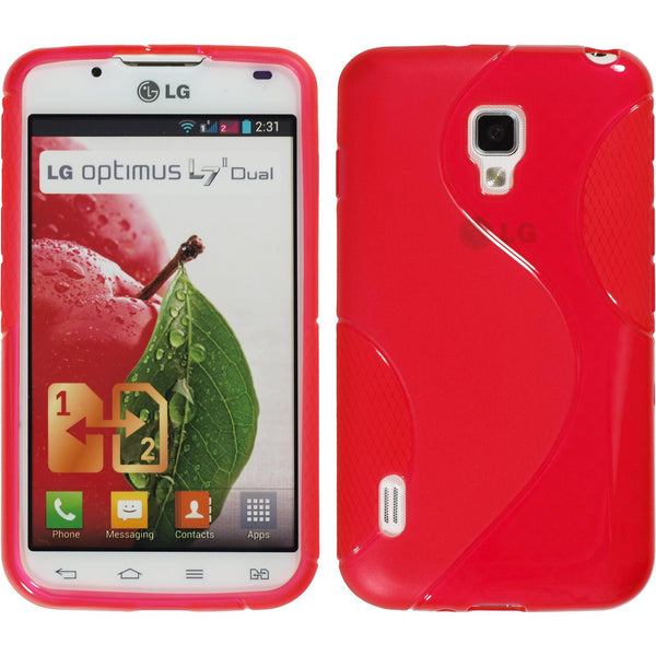 PhoneNatic Case kompatibel mit LG Optimus L7 II Dual - rot Silikon Hülle S-Style + 2 Schutzfolien