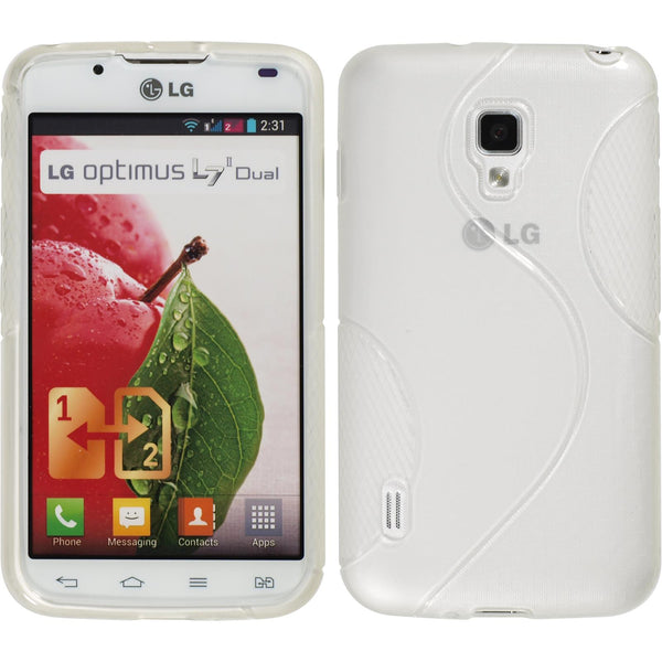 PhoneNatic Case kompatibel mit LG Optimus L7 II Dual - weiﬂ Silikon Hülle S-Style + 2 Schutzfolien