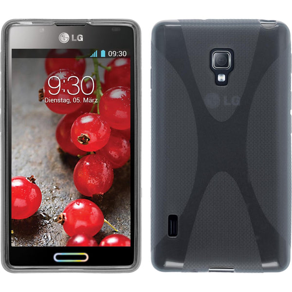 PhoneNatic Case kompatibel mit LG Optimus L7 II - grau Silikon Hülle X-Style + 2 Schutzfolien